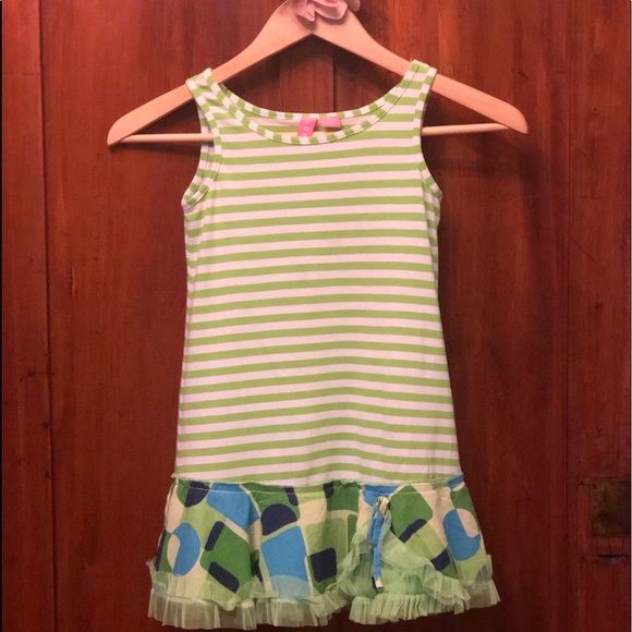 Hype Girls Green & White Striped Sleeveless Dress - Picture 1 of 4